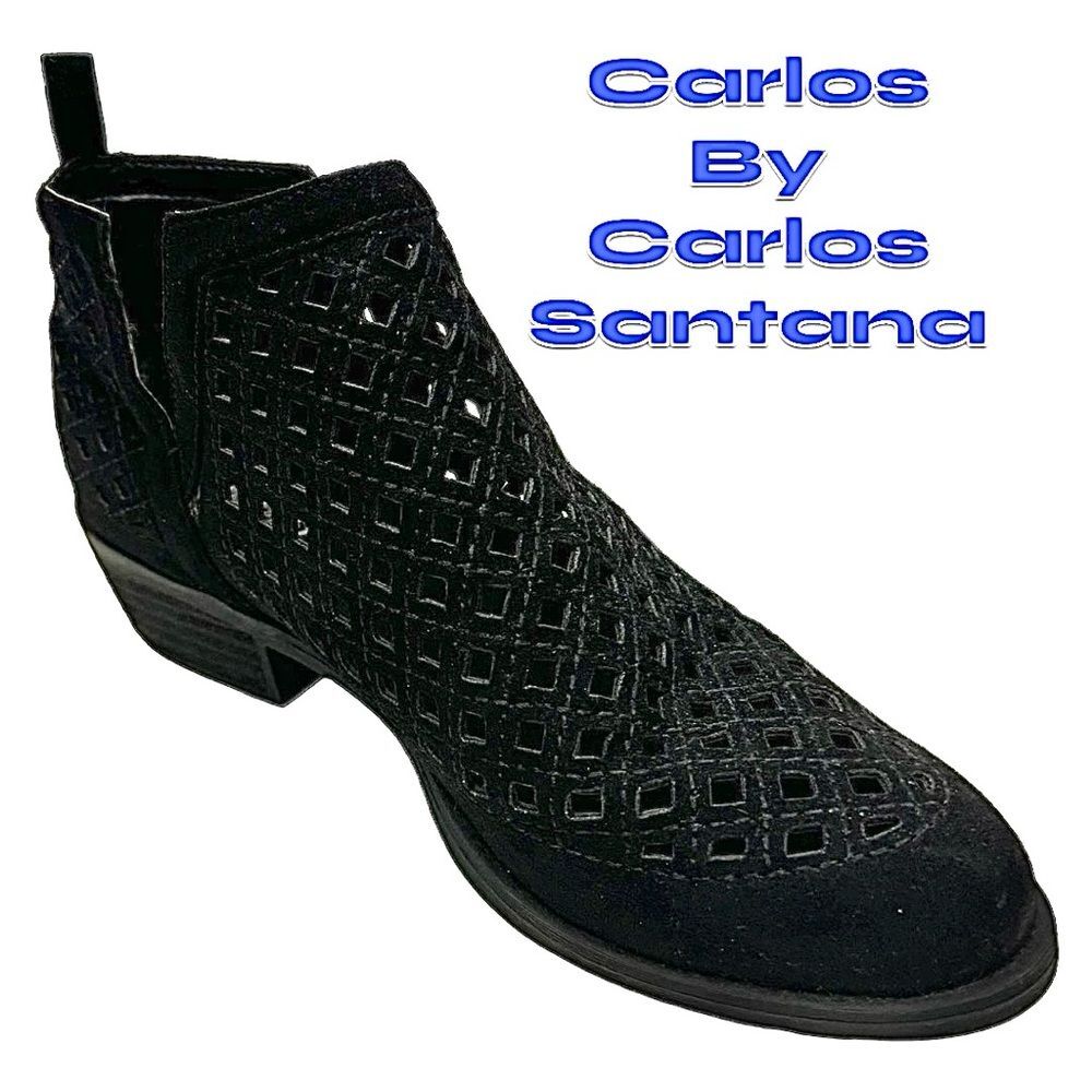 CARLOS by Carlos Santana Women’s Suede Leather Cutouts Ankle Booties Black 7.5 M